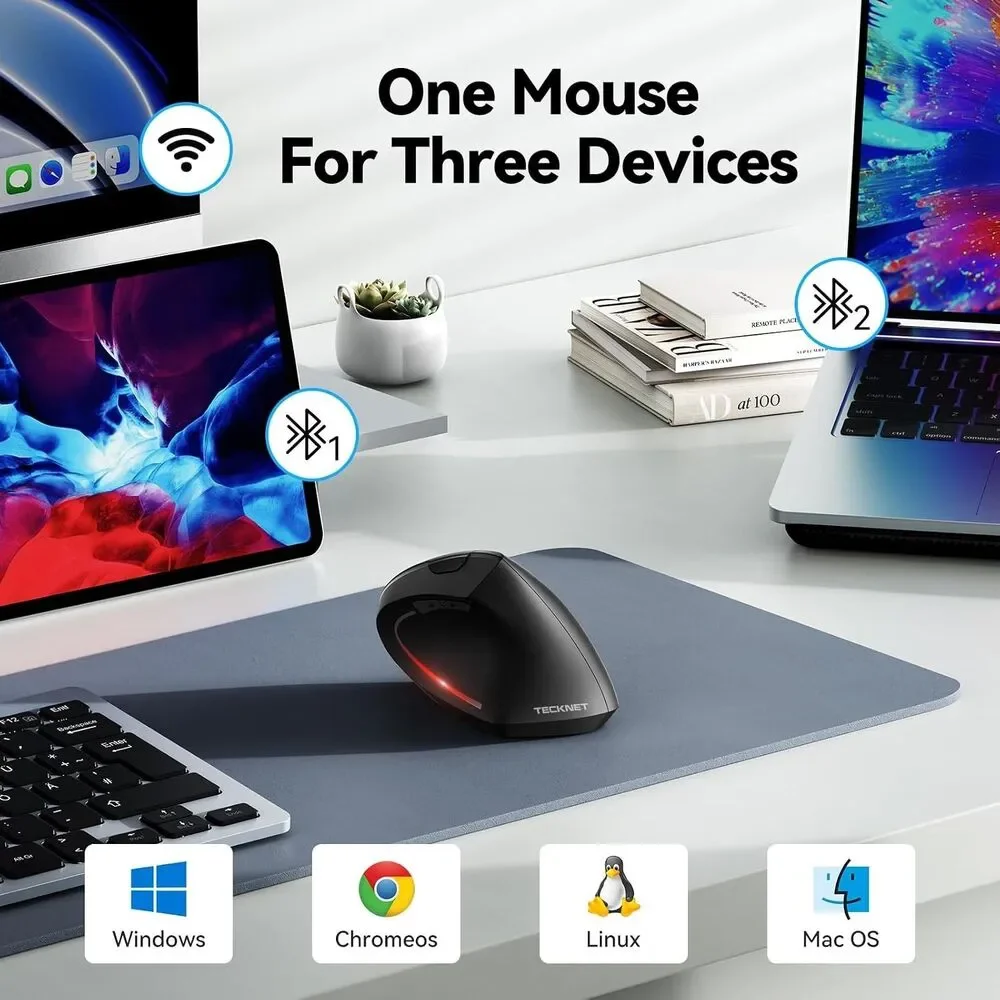 TECKNET Ergonomic Mouse, Wireless Bluetooth Vertical Mouse, 4800 DPI